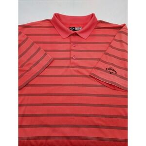 CALLAWAY SHORT‎ SLEEVE GOLF POLO SHIRT Men's Large CORAL with Black Stripes